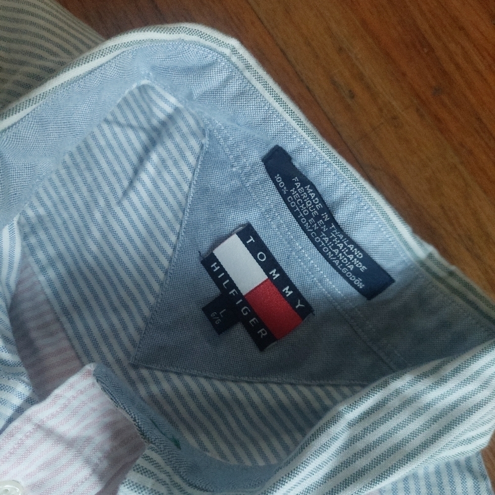 Vintage Tommy Hilfiger Button Down Shirt Stripe Color Block 1990's Men Sz L. (A) - Picture 4 of 4